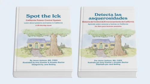 Two children's books titled Spot the Ick side by side, one book cover is in English, and the other is in Spanish.
